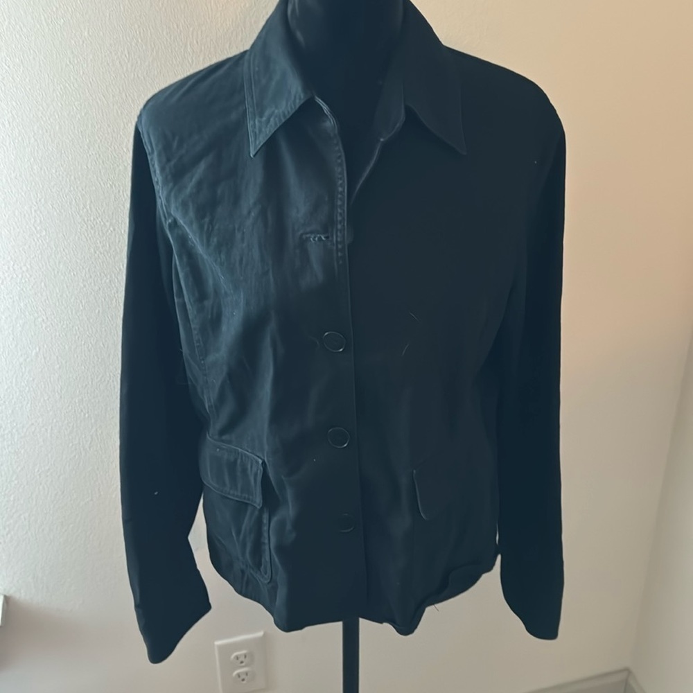 Jones New York Sport black button front 100% cotton blazer sports coat Sz L